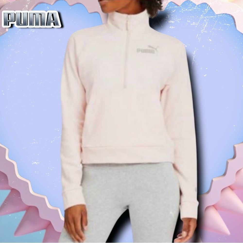 PUMA Women’s Pink Half Zip Pullover Kangaroo Pocket Sweatshirt – Small